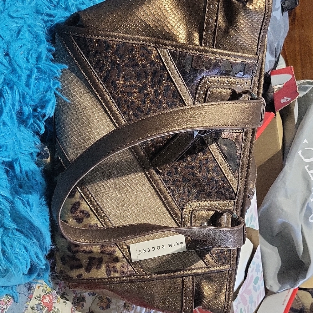 Kim Rogers Bronze and Leopard Print Shoulder Bag